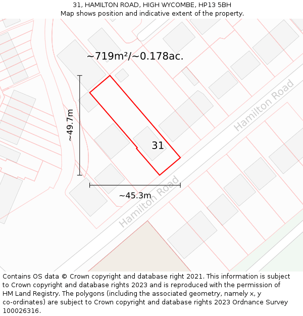 31, HAMILTON ROAD, HIGH WYCOMBE, HP13 5BH: Plot and title map