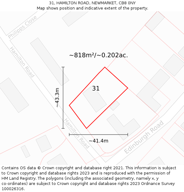 31, HAMILTON ROAD, NEWMARKET, CB8 0NY: Plot and title map