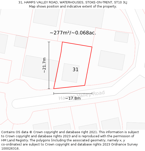 31, HAMPS VALLEY ROAD, WATERHOUSES, STOKE-ON-TRENT, ST10 3LJ: Plot and title map