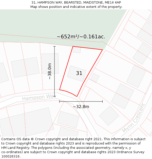 31, HAMPSON WAY, BEARSTED, MAIDSTONE, ME14 4AP: Plot and title map