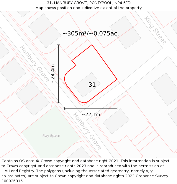 31, HANBURY GROVE, PONTYPOOL, NP4 6FD: Plot and title map