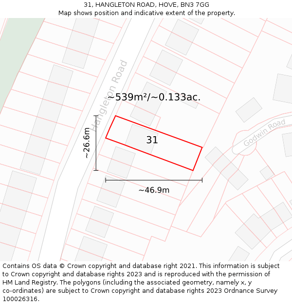 31, HANGLETON ROAD, HOVE, BN3 7GG: Plot and title map