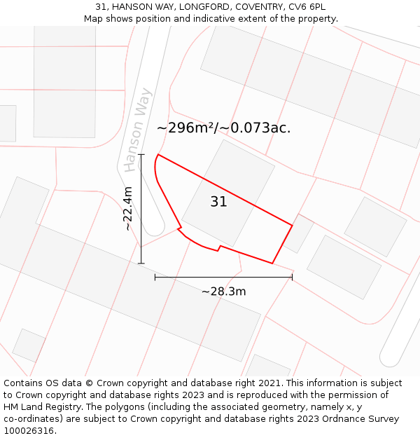 31, HANSON WAY, LONGFORD, COVENTRY, CV6 6PL: Plot and title map