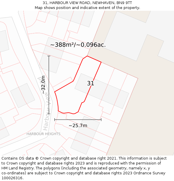 31, HARBOUR VIEW ROAD, NEWHAVEN, BN9 9TT: Plot and title map
