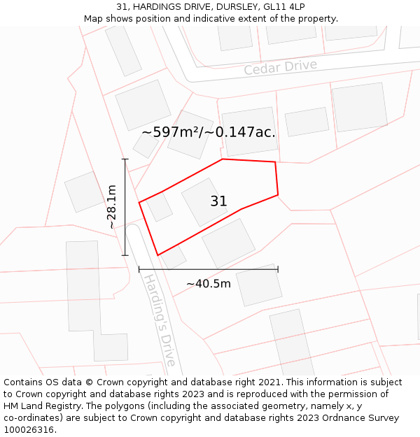 31, HARDINGS DRIVE, DURSLEY, GL11 4LP: Plot and title map