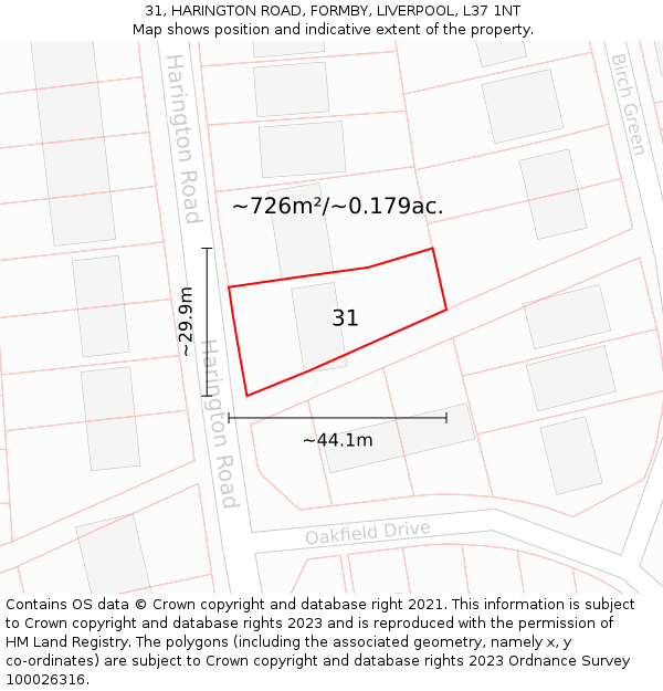 31, HARINGTON ROAD, FORMBY, LIVERPOOL, L37 1NT: Plot and title map