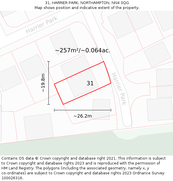 31, HARRIER PARK, NORTHAMPTON, NN4 0QG: Plot and title map