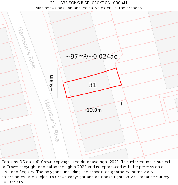 31, HARRISONS RISE, CROYDON, CR0 4LL: Plot and title map