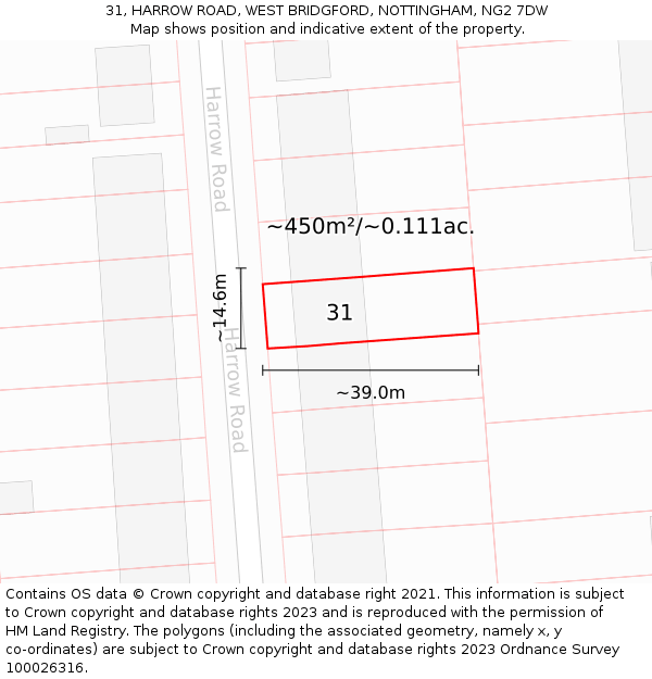 31, HARROW ROAD, WEST BRIDGFORD, NOTTINGHAM, NG2 7DW: Plot and title map