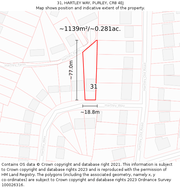 31, HARTLEY WAY, PURLEY, CR8 4EJ: Plot and title map