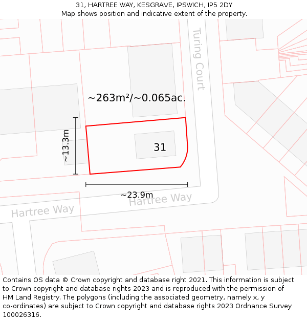 31, HARTREE WAY, KESGRAVE, IPSWICH, IP5 2DY: Plot and title map