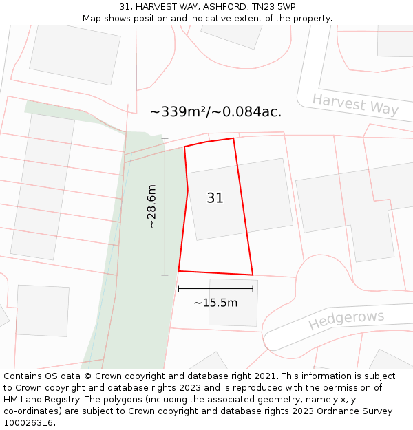 31, HARVEST WAY, ASHFORD, TN23 5WP: Plot and title map