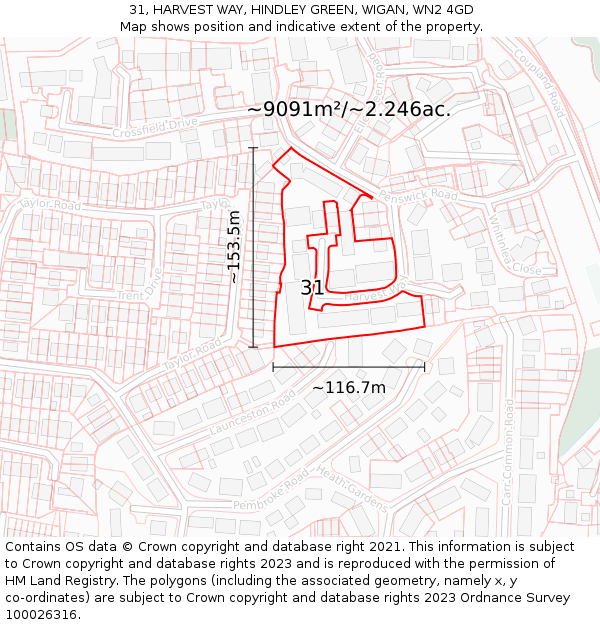 31, HARVEST WAY, HINDLEY GREEN, WIGAN, WN2 4GD: Plot and title map