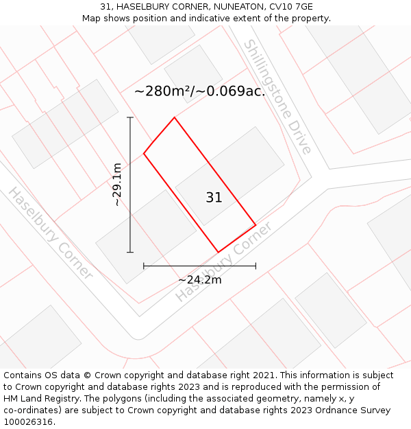 31, HASELBURY CORNER, NUNEATON, CV10 7GE: Plot and title map