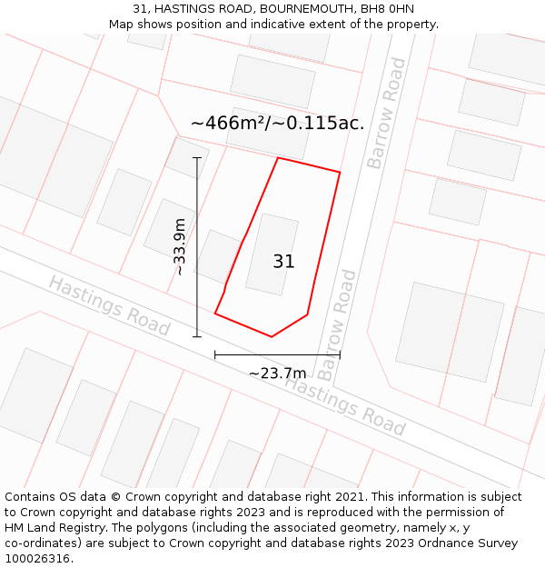 31, HASTINGS ROAD, BOURNEMOUTH, BH8 0HN: Plot and title map