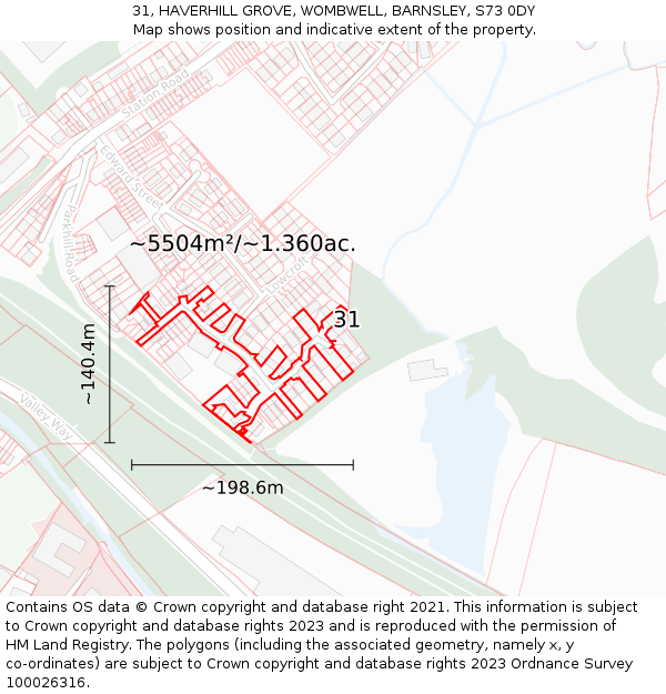 31, HAVERHILL GROVE, WOMBWELL, BARNSLEY, S73 0DY: Plot and title map