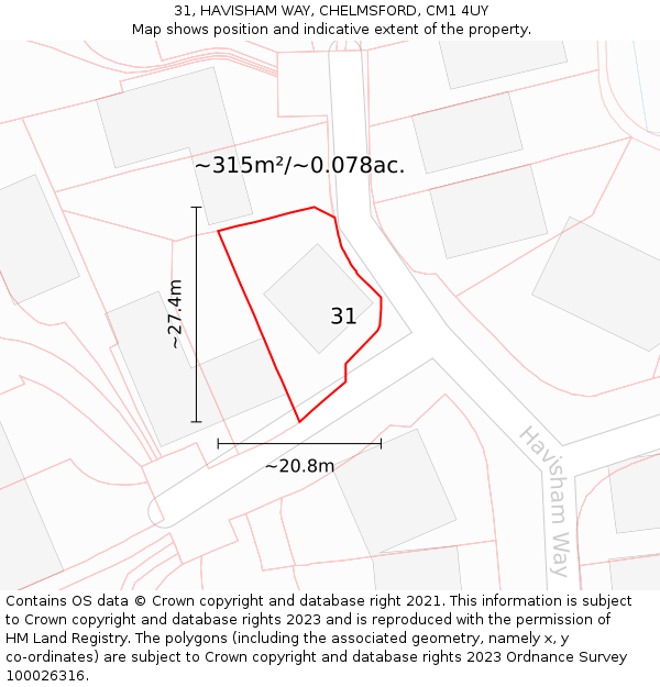 31, HAVISHAM WAY, CHELMSFORD, CM1 4UY: Plot and title map