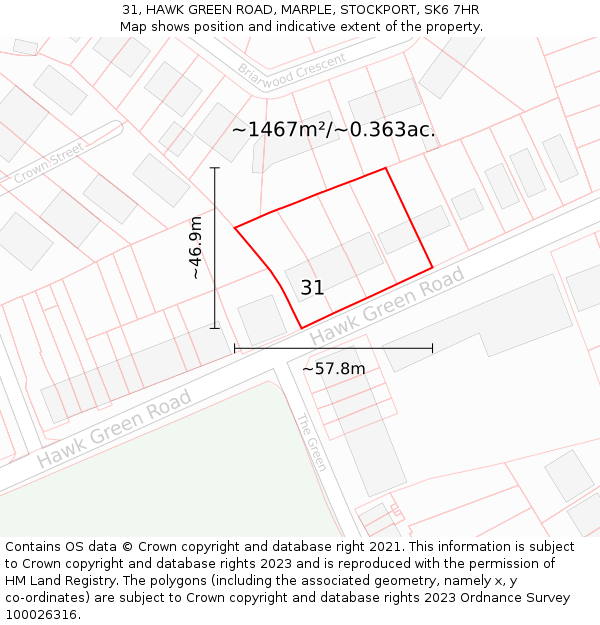 31, HAWK GREEN ROAD, MARPLE, STOCKPORT, SK6 7HR: Plot and title map