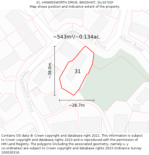 31, HAWKESWORTH DRIVE, BAGSHOT, GU19 5QY: Plot and title map