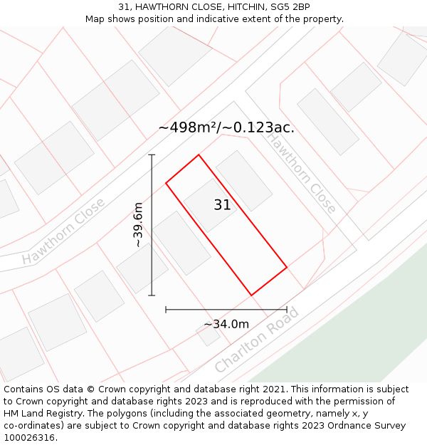 31, HAWTHORN CLOSE, HITCHIN, SG5 2BP: Plot and title map