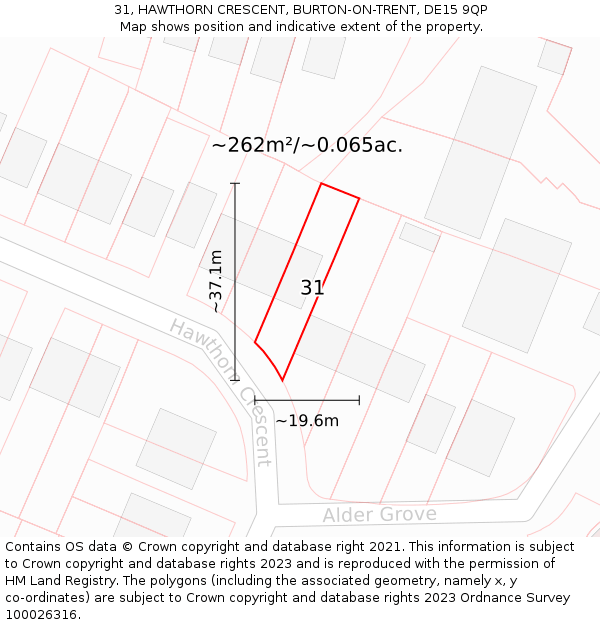31, HAWTHORN CRESCENT, BURTON-ON-TRENT, DE15 9QP: Plot and title map