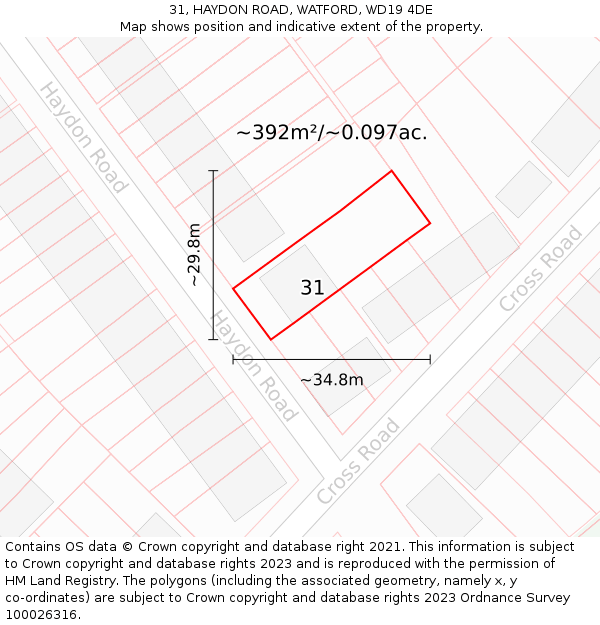 31, HAYDON ROAD, WATFORD, WD19 4DE: Plot and title map