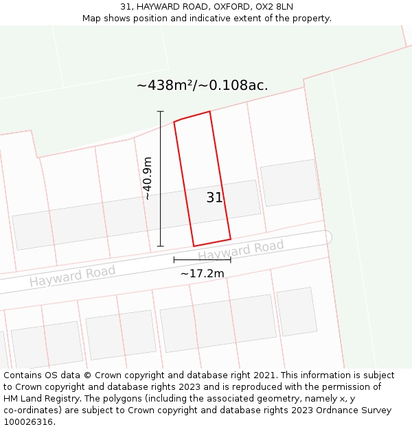 31, HAYWARD ROAD, OXFORD, OX2 8LN: Plot and title map