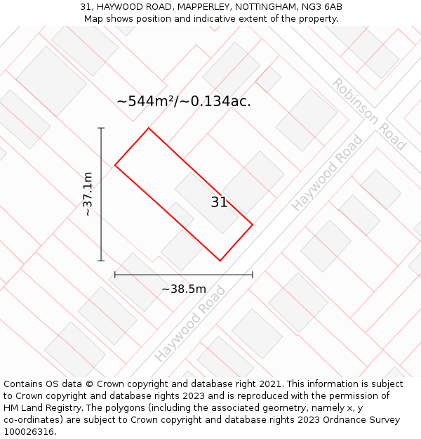 31, HAYWOOD ROAD, MAPPERLEY, NOTTINGHAM, NG3 6AB: Plot and title map