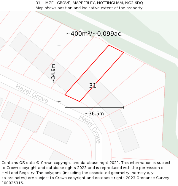31, HAZEL GROVE, MAPPERLEY, NOTTINGHAM, NG3 6DQ: Plot and title map
