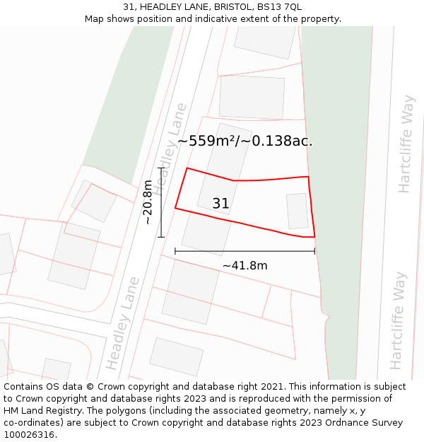 31, HEADLEY LANE, BRISTOL, BS13 7QL: Plot and title map