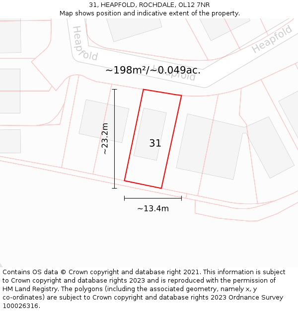 31, HEAPFOLD, ROCHDALE, OL12 7NR: Plot and title map