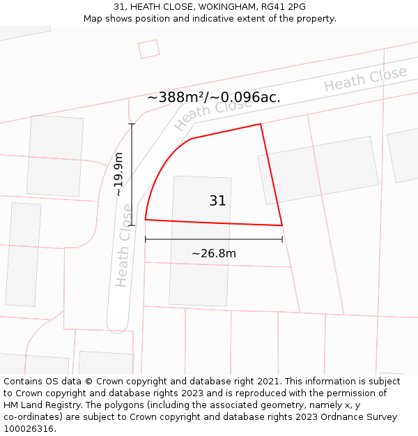 31, HEATH CLOSE, WOKINGHAM, RG41 2PG: Plot and title map