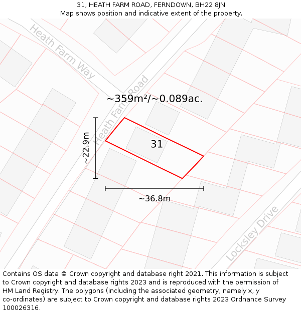 31, HEATH FARM ROAD, FERNDOWN, BH22 8JN: Plot and title map