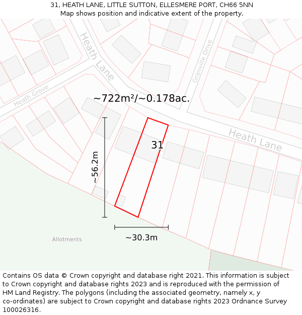 31, HEATH LANE, LITTLE SUTTON, ELLESMERE PORT, CH66 5NN: Plot and title map