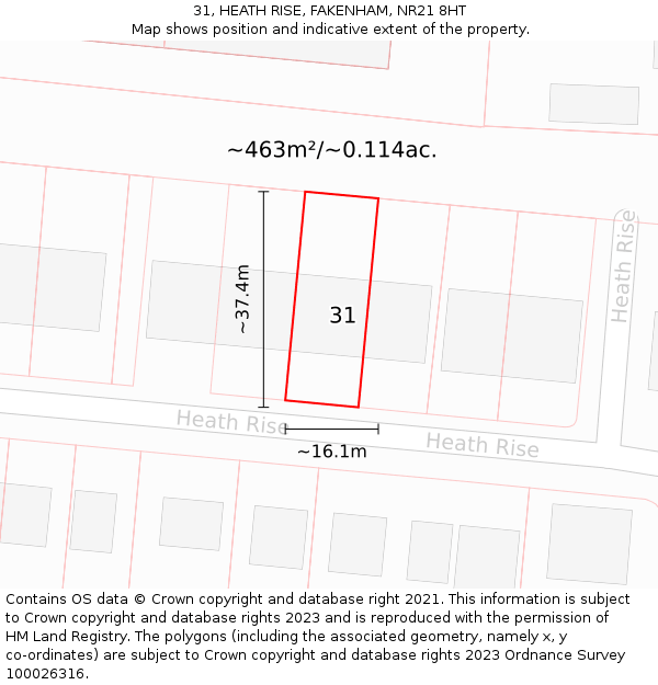 31, HEATH RISE, FAKENHAM, NR21 8HT: Plot and title map