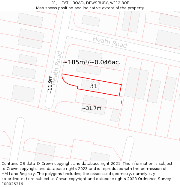 31, HEATH ROAD, DEWSBURY, WF12 8QB: Plot and title map