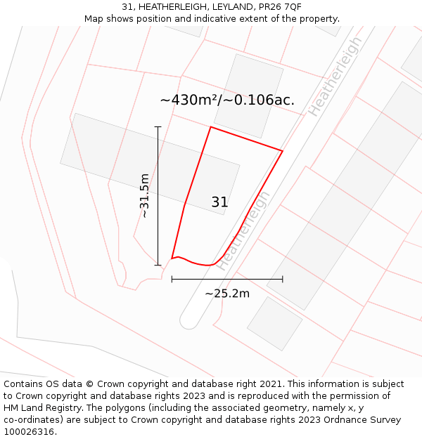 31, HEATHERLEIGH, LEYLAND, PR26 7QF: Plot and title map