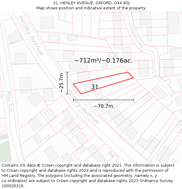 31, HENLEY AVENUE, OXFORD, OX4 4DJ: Plot and title map