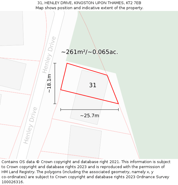 31, HENLEY DRIVE, KINGSTON UPON THAMES, KT2 7EB: Plot and title map
