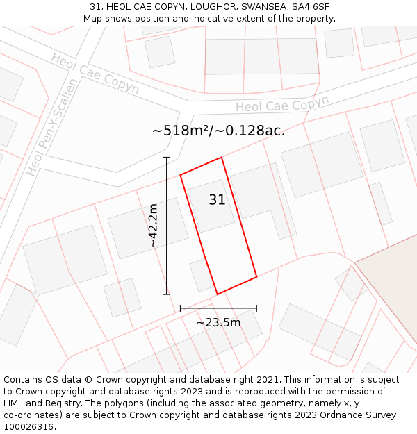 31, HEOL CAE COPYN, LOUGHOR, SWANSEA, SA4 6SF: Plot and title map