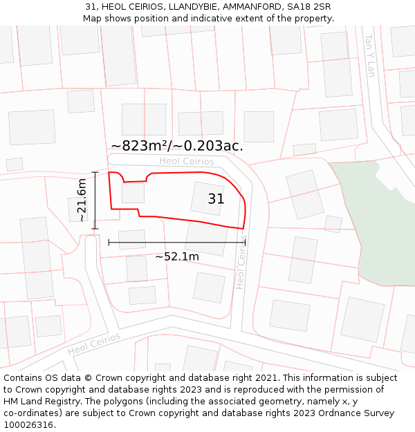 31, HEOL CEIRIOS, LLANDYBIE, AMMANFORD, SA18 2SR: Plot and title map