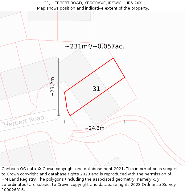 31, HERBERT ROAD, KESGRAVE, IPSWICH, IP5 2XX: Plot and title map