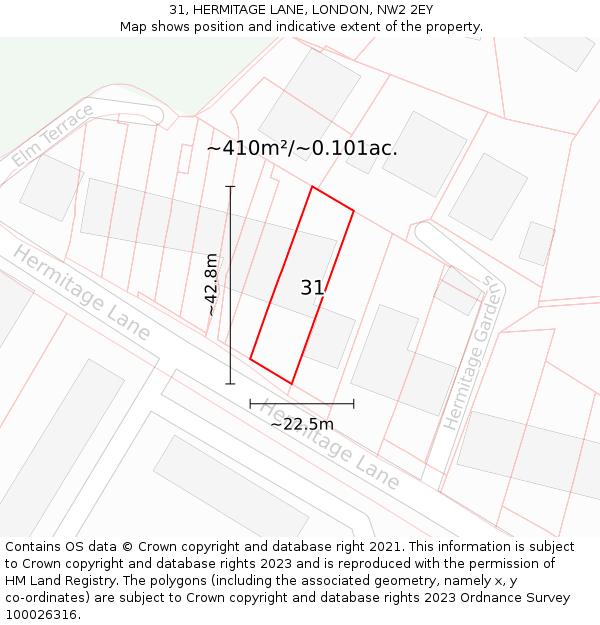 31, HERMITAGE LANE, LONDON, NW2 2EY: Plot and title map