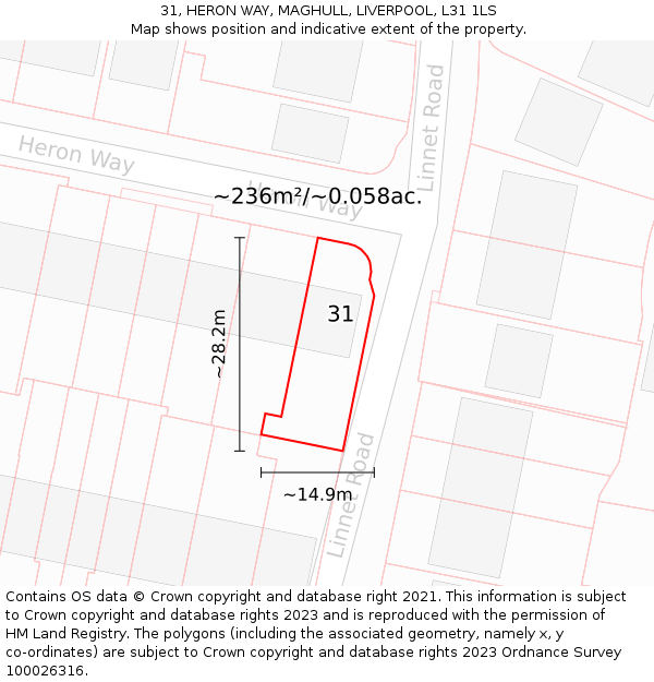 31, HERON WAY, MAGHULL, LIVERPOOL, L31 1LS: Plot and title map