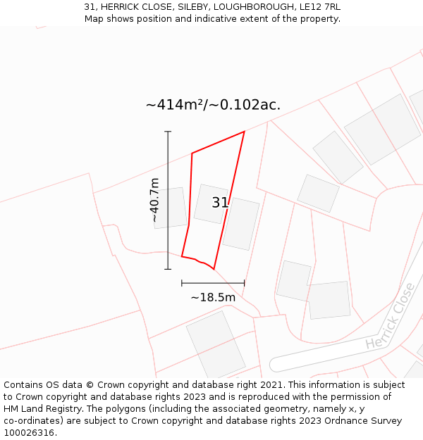 31, HERRICK CLOSE, SILEBY, LOUGHBOROUGH, LE12 7RL: Plot and title map