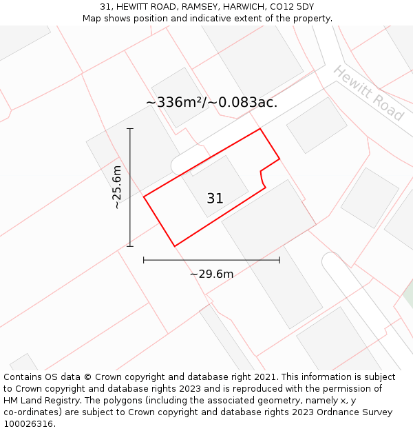 31, HEWITT ROAD, RAMSEY, HARWICH, CO12 5DY: Plot and title map