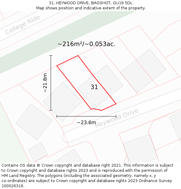 31, HEYWOOD DRIVE, BAGSHOT, GU19 5DL: Plot and title map