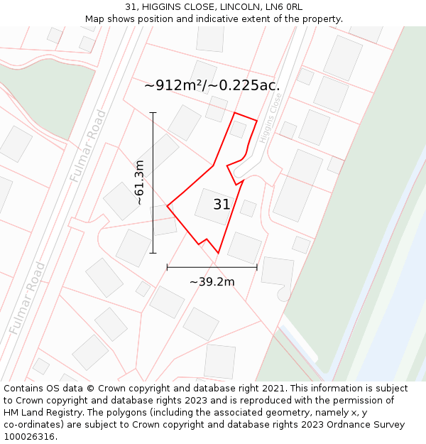 31, HIGGINS CLOSE, LINCOLN, LN6 0RL: Plot and title map