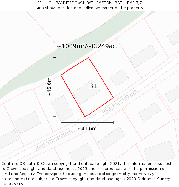 31, HIGH BANNERDOWN, BATHEASTON, BATH, BA1 7JZ: Plot and title map