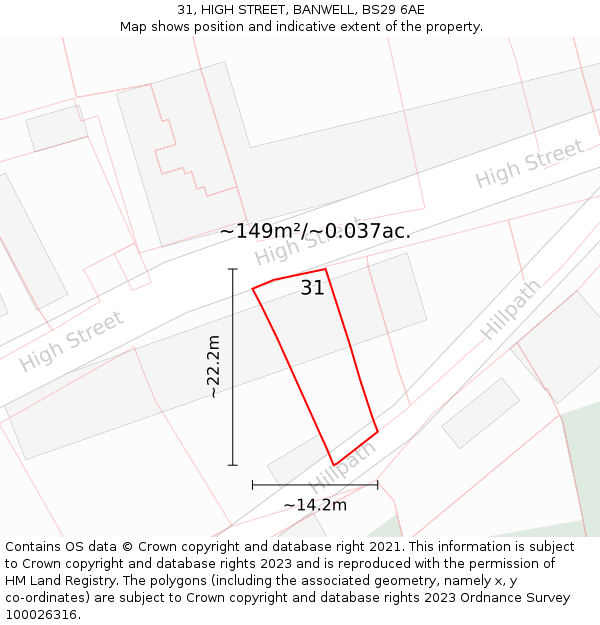 31, HIGH STREET, BANWELL, BS29 6AE: Plot and title map